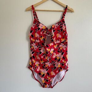 Beach Betty Miracle Brands Red Floral Tropical One Piece Swimsuit Sz 1X